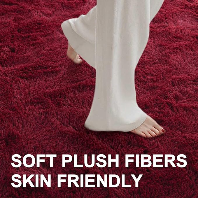 Area Rugs for Living Room, 5x8 Feet Soft Fluffy Shagg Plush Rug High Pile Large Indoor Modern Non-Slip Floor Carpet for Bedroom Nursery Girls Kids Home Room Dorm Decor Aesthetic Burgundy