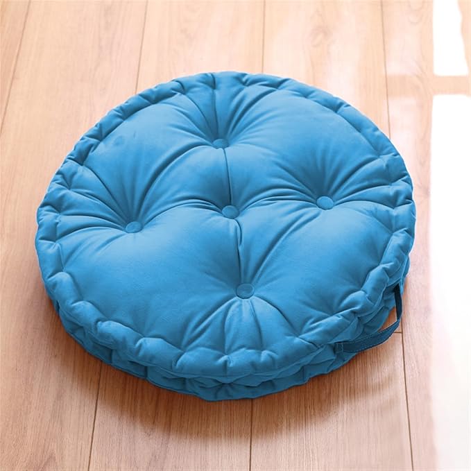 Lifup Large Round Floor Pillow Cushion for Adults, Tufted Plush Cushions with Handle for Classroom Balcony Tatami Living Room Yoga Seating Blue 20"