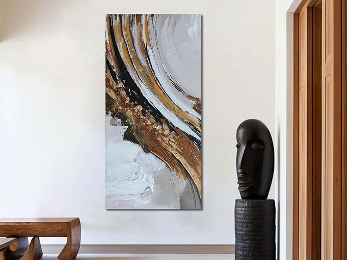 Ardemy Abstract Wall Art Textured Gold Strokes Painting Extra Large 58"x29"- Golden Canvas Picture for Home Office Fluid Lines Modern Aesthetics Artwork Framed Bedroom Living Room Wall Decor
