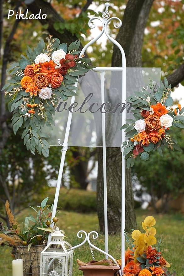 Faux Flower Swag Set of 2 for Wedding Welcome Signs Floral Swag Reception Ceremony Decor Orange