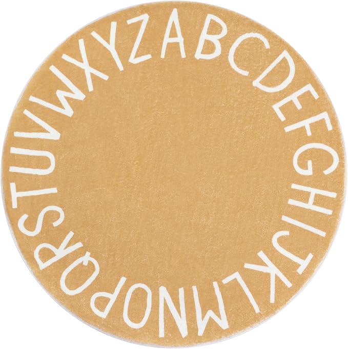 Topotdor Round Kids Play Rug Alphabet Nursery Area Rug Extra Large Soft Crawling Play Mat for Children Toddlers Bedroom (71 inch, Brown)