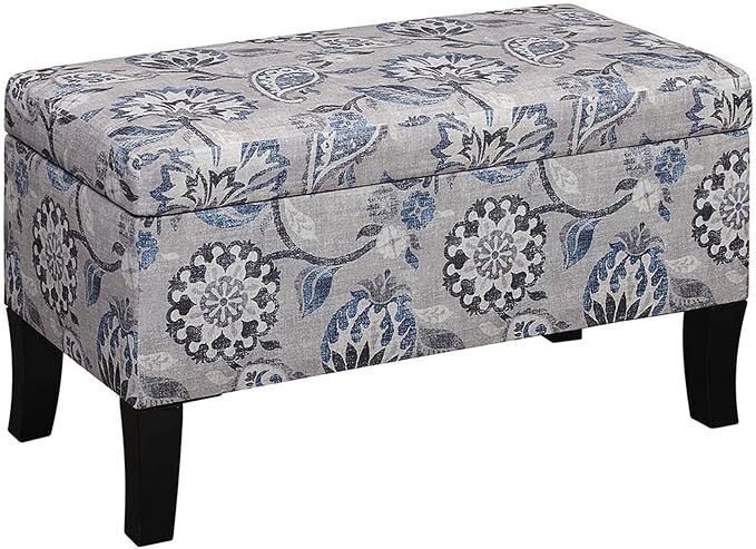 Convenience Concepts Designs4Comfort Winslow Storage Ottoman Bench 32" - Transitional Upholstered Footstool & Seat, for Living Room, Entryway, Hallway, & Bedroom, Gray Flora Fabric