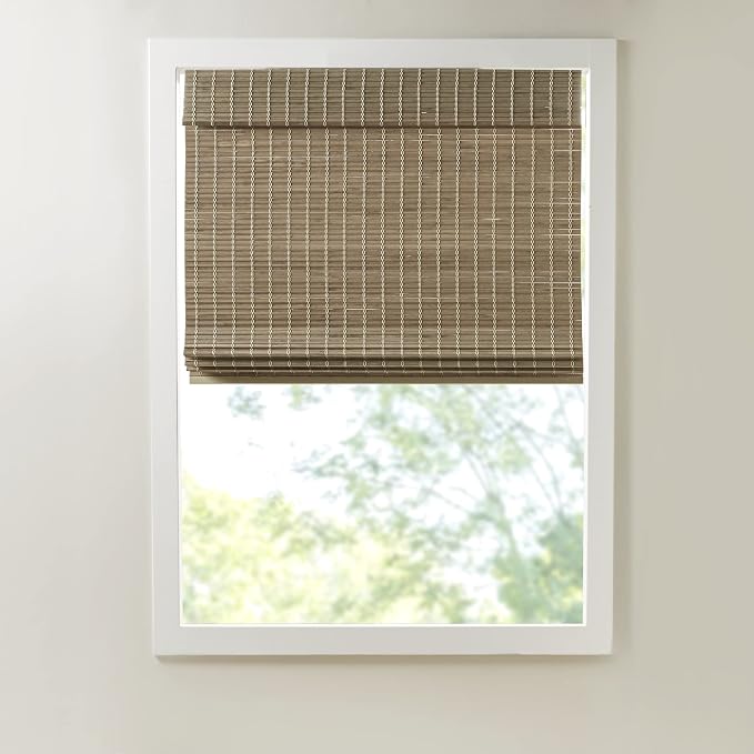 Madison Park Eastfield 100% Bamboo Cordless Roman Shades-Woven Wooden Privacy Panel, Light Filtering Easy Installation Window Blind Treatment, Bedroom, Living Room Decor, 27" W x 64" L, Natural Ash