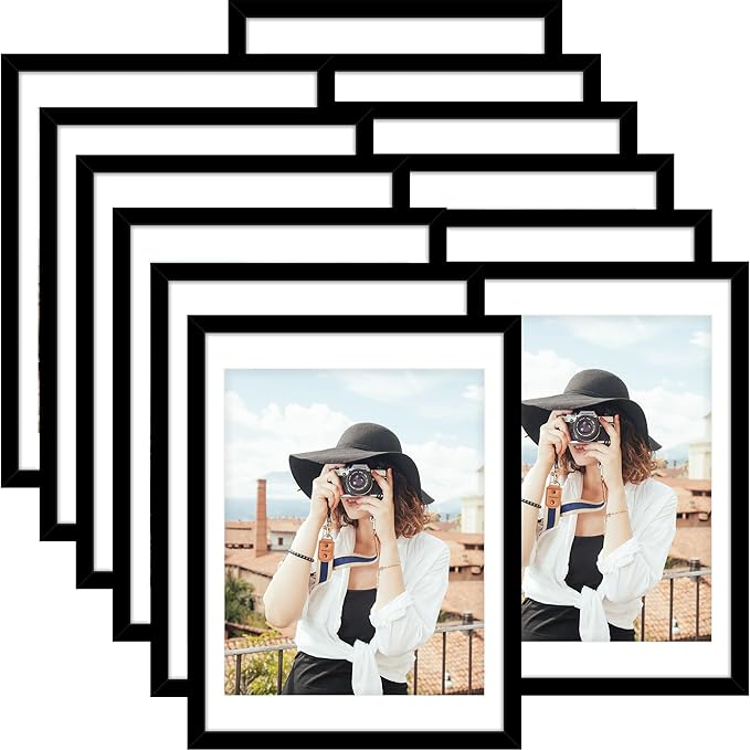 Picrit 18x24 Picture Frame Set of 12, Display Photos 16 x 20 with Mat or 18 x 24 without Mat, Wall Gallery Poster Frames Display for Home Decor, Black