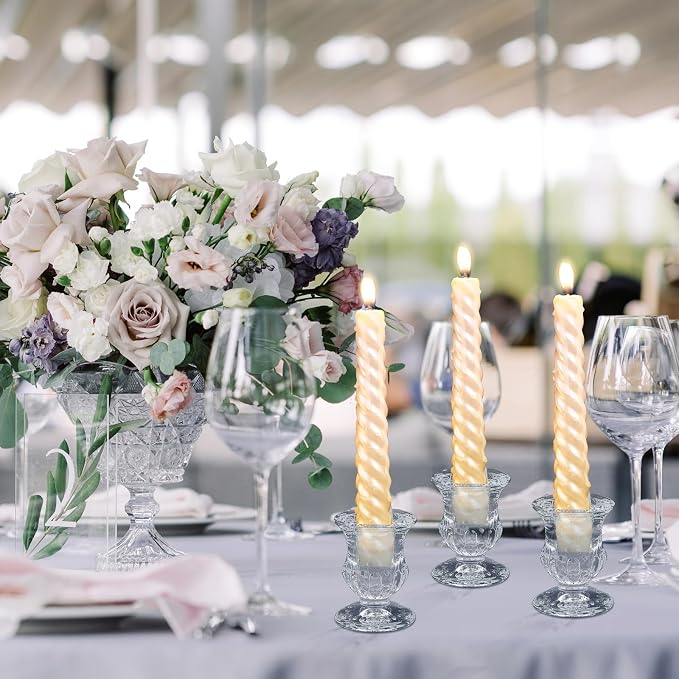Clear Glass Candlestick Holders Taper Candle Holder Bulk 2.5 Inch Candle Stick Holder for Table Centerpiece Mantel Wedding Housewarming Gift Rustic Vintage Valentines Dinning Decoration
