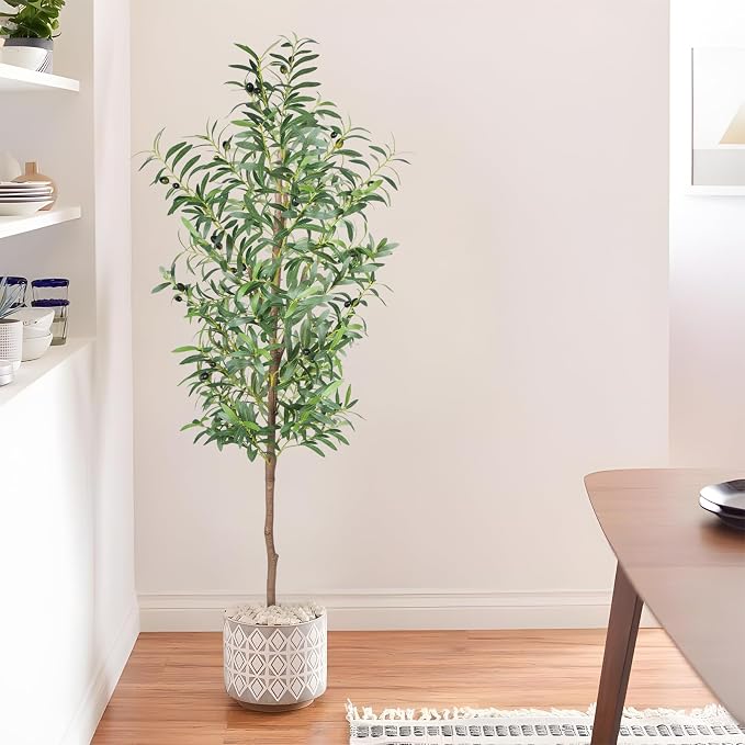Fake Olive Tree, 5FT 2Pack, 60in Tall Silk Plant | 536 Realistic Leaves, 20 Fruits, With Trunk, Modern Office Home Decor Indoor