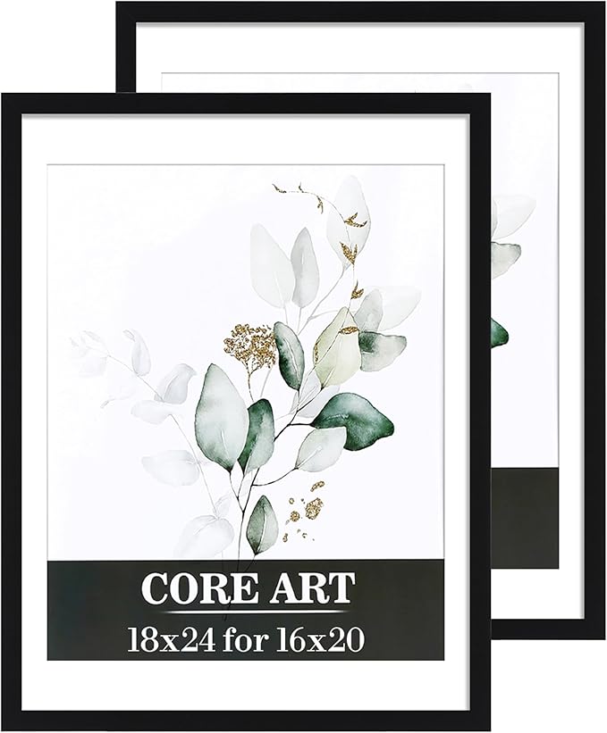 CORE ART 18x24 Frame, 18 x 24 Poster Frame Black, Display Pictures 16x20 with Mat or 18x24 Without Mat, Wall Gallery Photo Frames, 2 Pack
