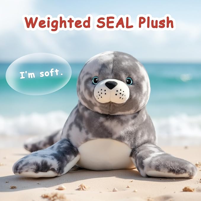 Niuniu Daddy 23" | 3.3 Pound Weighted Seal Plush for Kids Adults, Fat Large Seal Weighted Stuffed Animals, Chubby Body Pillow Plush Animal Toys for Sleeping for Presents Birthday Christmas Holiday
