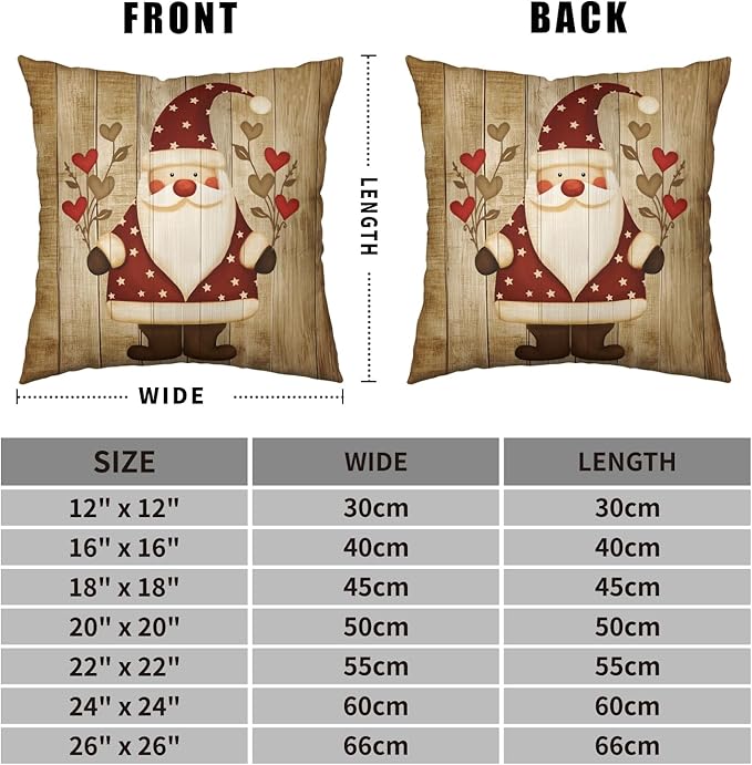 Pack of 2 Vintage Christmas Pillow Covers 24x24 Santa Pillowcase Snowman Throw Pillow Covers Winter Holiday Retro Wooden Pattern Pillow Case for Xmas Decor Couch Sofa