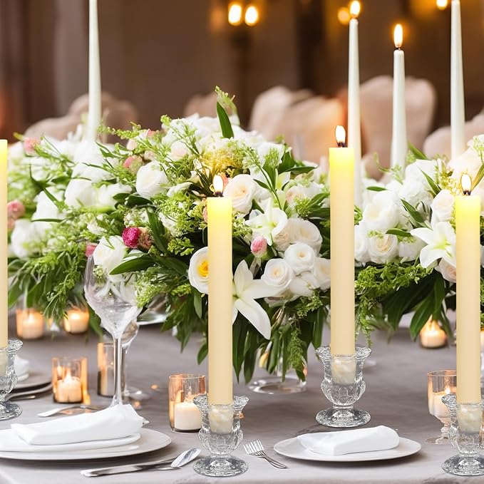 Clear Glass Candlestick Holders Taper Candle Holder Bulk 2.5 Inch Candle Stick Holder for Table Centerpiece Mantel Wedding Housewarming Gift Rustic Vintage Valentines Dinning Decoration