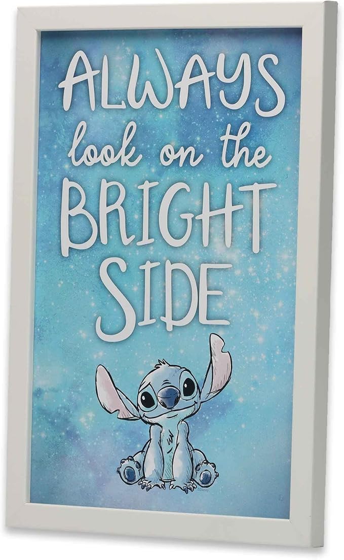 Disney Lilo and Stitch Always Look On the Bright Side Framed Wood Wall Decor - Cute Stitch Wall Art for Home Decorating