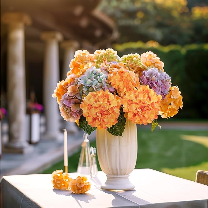 Auihiay 64 PCS Orange Hydrangea Flowers, Silk Hydrangea Artificial Flowers Heads with Stems, Artificial Hydrangea Flowers for Wedding Centerpieces, Home, Garden, Baby Shower Decoration