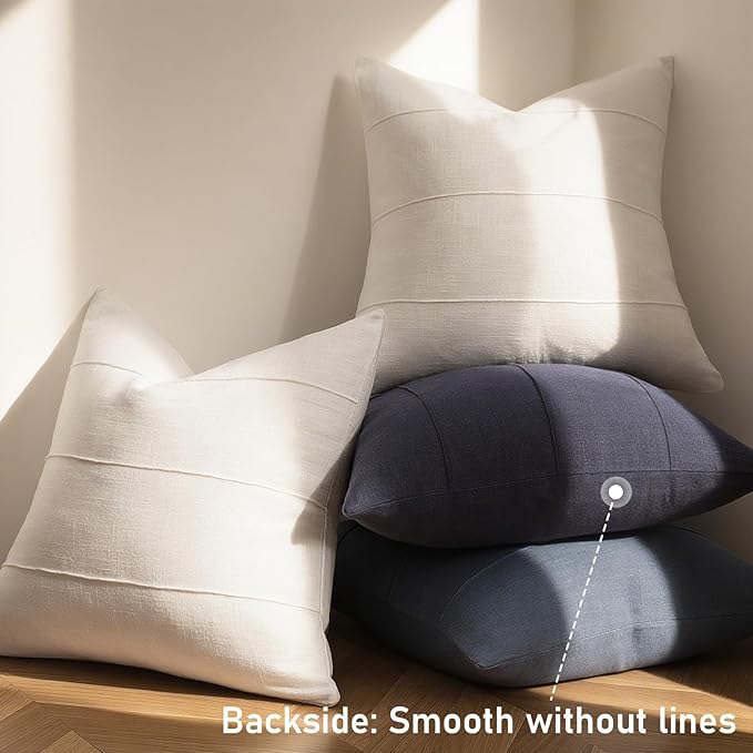 12x20 Pillow Covers Set of 2 Decorative Linen Lumbar Pillow Covers Solid handcrafted Striped Cushion Covers for Bed Soft Modern Farmhouse Neutral Pillowcase for Couch Bedroom Living Room(Cream White)