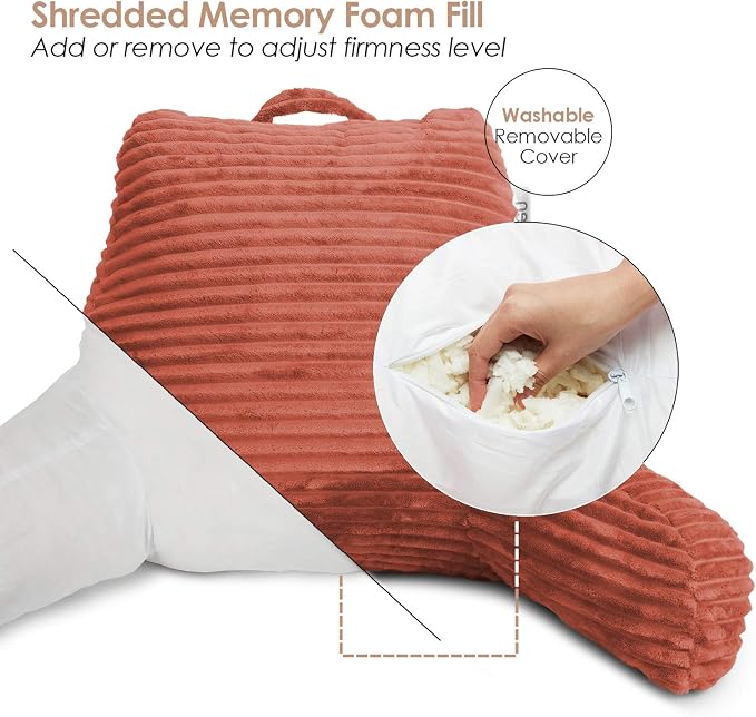 Hearth & Harbor Reading Pillow for Bed Adult – Back Pillow for Sitting in Bed, Standard Bed Pillows for Sitting Up in Bed, Foam Bed Chair Pillow, Misty Bed Rest Pillow