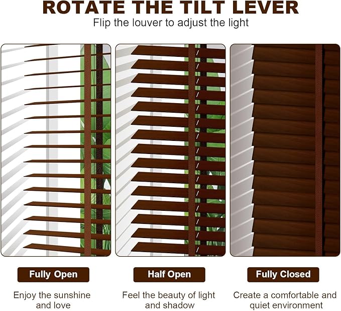 2" Cordless Real Wood Blinds for Indoor Windows, Rose Wood, 26" W x 48" H | Horizontal Venetian Blinds with Tilt Wand, Light Filtering, Privacy Control, Easy Installation for Bedroom, Living Room