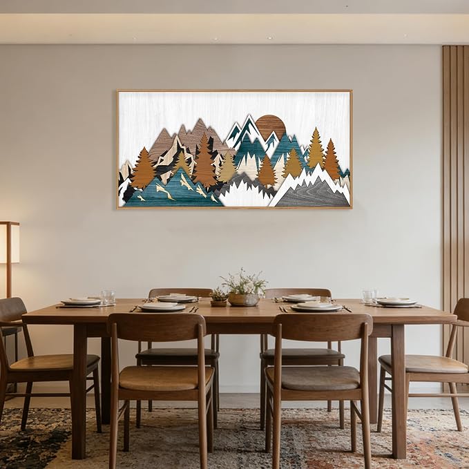 DRACIT Rustic Woodcut Style Mountain Framed Canvas Wall Art Set,Boho Vintage Sunrise Forest Nature Wall Decor,Modern Country Wilderness Artwork for Living Room,Bedroom,Farmhouse -20"x40"