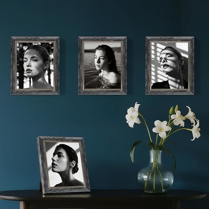XUANLUO 8x10 Picture Frames Set of 4 Rustic Retro Photo Frame with HD Plastic Cover for Wall Mount and Tabletop Display Family Friends Wedding Gift