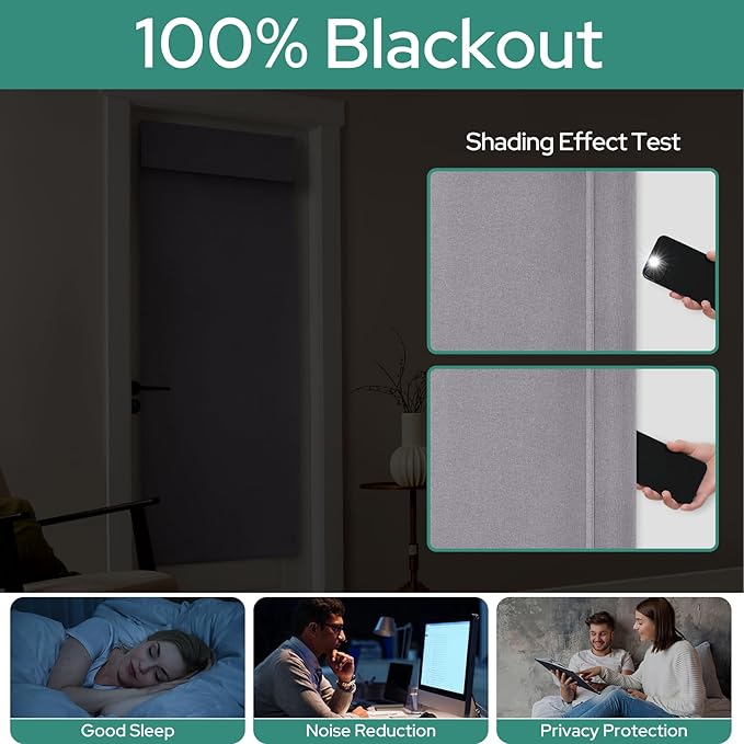HOMEIDEAS 100% Light Gray Linen Blackout French Door Curtains, Privacy Door Window Curtains, 34 X 40 Inch Room Darkening Blinds, Thermal Insulated Shades for Bedroom, 1 Panel
