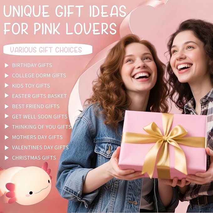 YR YRHH-PET Axolotl Cute Night Light, Kids Squishy Rechargeable Axolotl Lamp, Mom Mothers Day Gifts, Girl Bedside Animal Nightlight, Dimmable Silicone LED Toy Pink Light, Baby Nursery Kawaii Décor