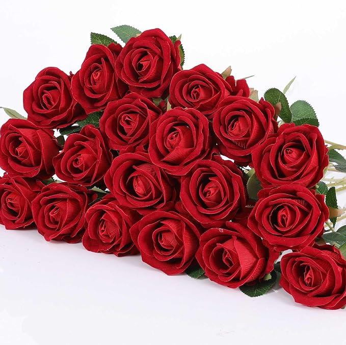 Rowfad 60 Pcs Artificial Roses Bulk Velvet Silk Red Rose Burgundy Roses for Wedding Centerpieces Bridal Bouquet Mohter's Day Valentine's Day Christmas Home Decor (60, Burgundy)