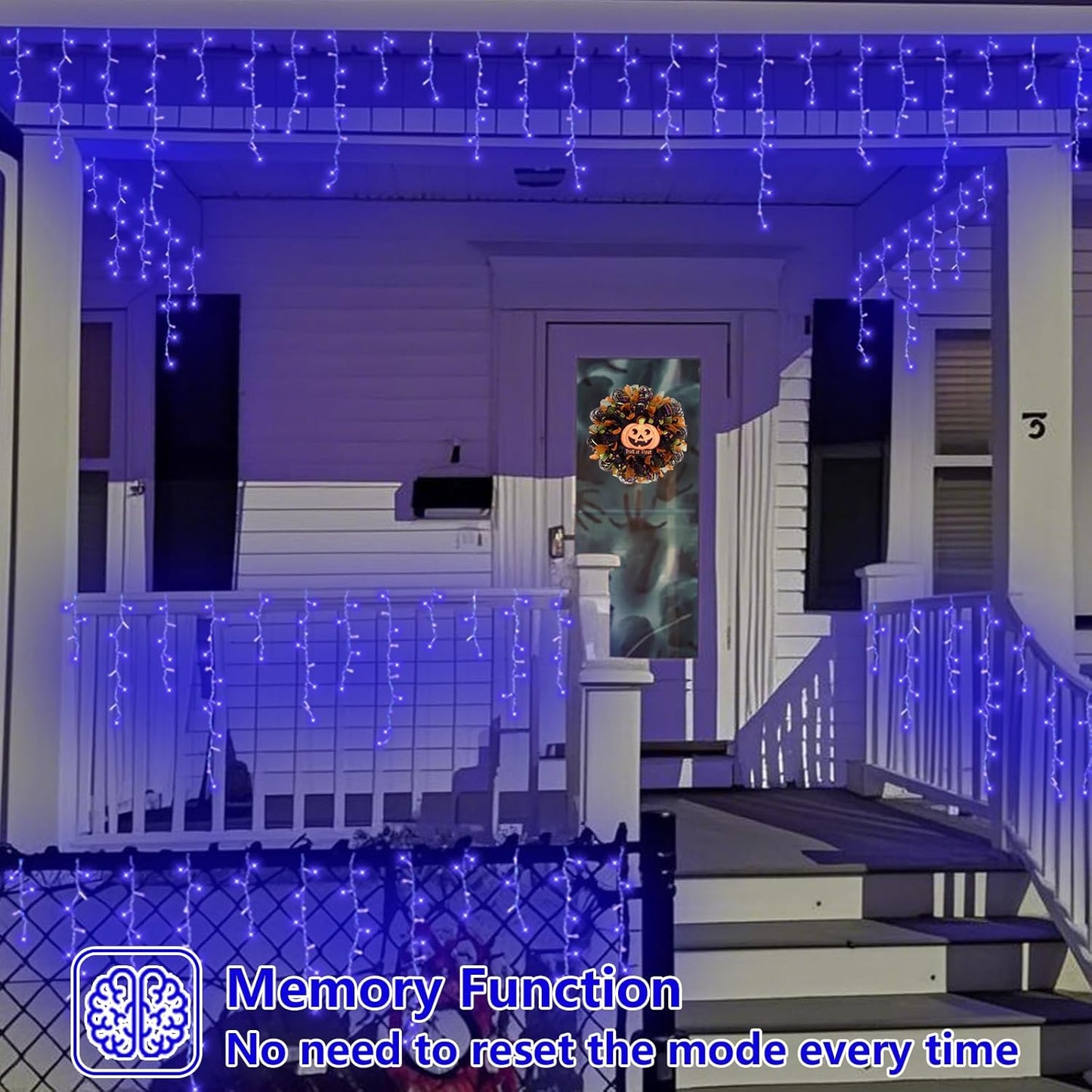 QITONG Blue Icicle Lights for Outside, 33ft 400 LED Icicle Light Plug in with 8 Modes, 160 Drops Clear Wire Connectable Christmas Lights Indoor Plug in