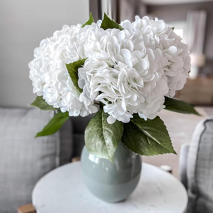 DUYONE 3PCS 22 inch Lifelike Artificial Hydrangea Large Flowers Artificial Flowers Dry Flowers Outdoor Wedding Christmas Office Family Party Living Room Table Decoration (White)