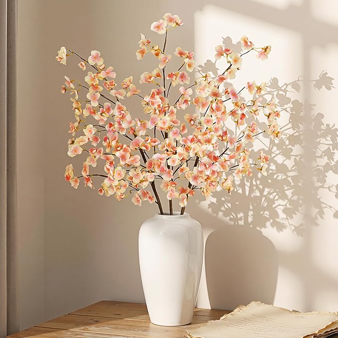 Uieke 3PCS Silk Cherry Blossom Branches, 40.5in Artificial Cherry Blossom Flowers Long Stems Fake Flowers Arrangements for Tall Vase Wedding Home Spring Japanese Decor, Yellow Pink