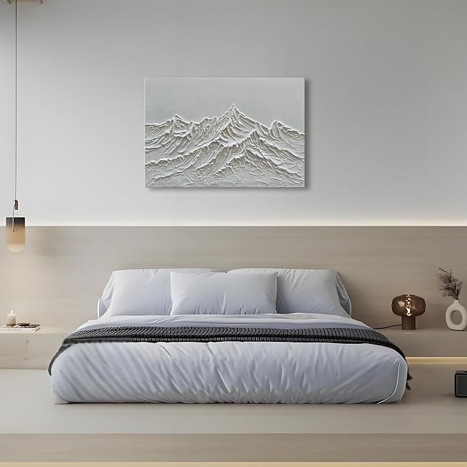 NANKAI Art Hand-Painted Snow Mountain Landscape Oil Painting White Modern Abstract Canvas Art Mural Family Wall Art Deco 30x45 inches