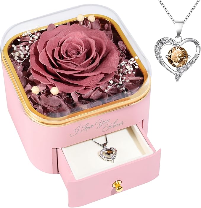Beferr Mothers Day Forever Rose with Necklace for Mom Birthday Gifts Preserved Roses Eternal Flower for Delivery Fresh Flowers Gifts for Mother Wife Her Grandma Sister Daughter Girls Friends