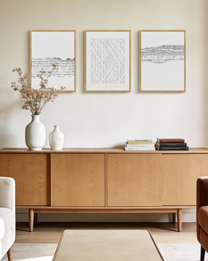 PHOPAGO Gray Abstract Framed Wall Art Mid Century Minimalist Boho Wall Decor Modern Neutral Farmhouse Rustic Art Bedroom Living Room Decor - 12x16in Natural Framed
