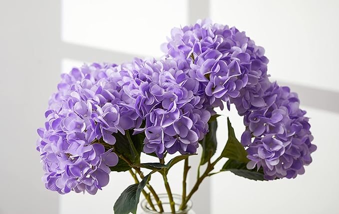 PARTY JOY 5PCS 15.4In Artificial Hydrangea Silk Flowers Bouquet Faux Hydrangea Stems for Wedding Centerpieces Home Decor (Light Purple)