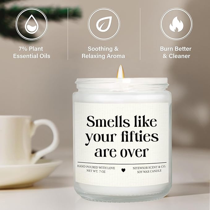 Niyewsor 60th Birthday Gifts for Women Men, Sixty Birthday Candle, 1966 60th Birthday Decorations for Woman Men, 60 Year Old Bday Gifts for Friends, Sister, Mom, Dad, Handmade, 7oz