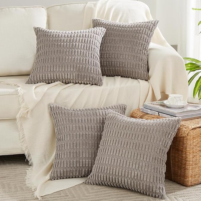 Fancy Homi 4 Packs Decorative Throw Pillow Covers for Living Room Couch Bed, Modern Farmhouse Boho Home Décor Accent Cushion Case, 22" x 22" (Pack of 4), Gray
