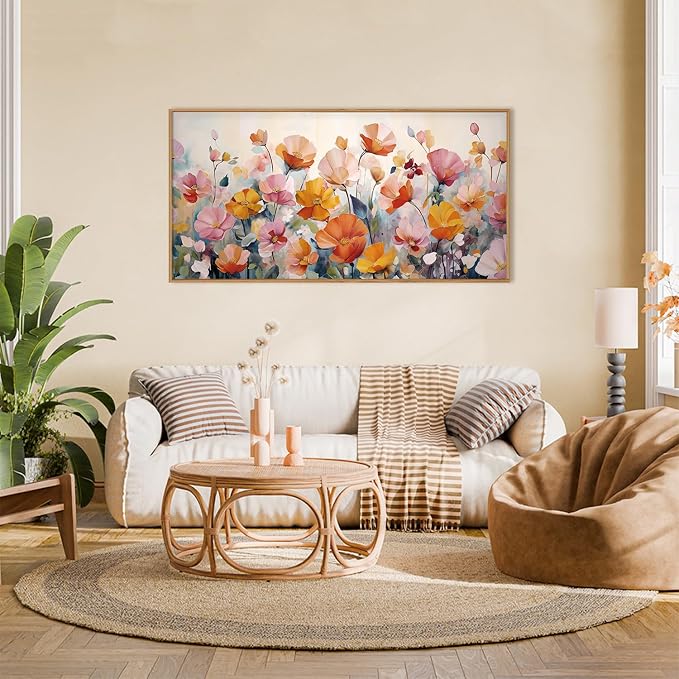 DRACIT Nature Pink Floral Framed Canvas Wall Art Set,Boho Colorful Wildflowers Botanical Wall Decor, Modern Aesthetic Bohemian Flowers Art Print for Living Room,Bedroom-20 x40