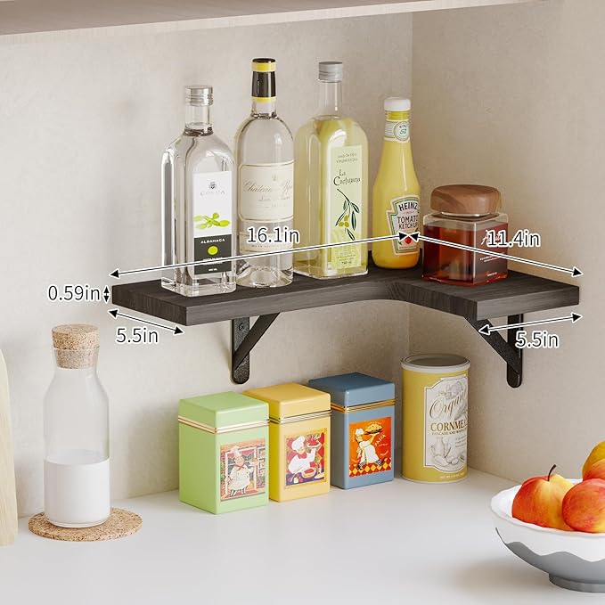 Fixwal Floating Shelves for Wall, Rustic Wood Wall Mounted Corner Shelf for Bathroom, Kitchen, Bedroom, Home Decor, Laundry Room, Living Room, Set of 5 (Weathered Grey)