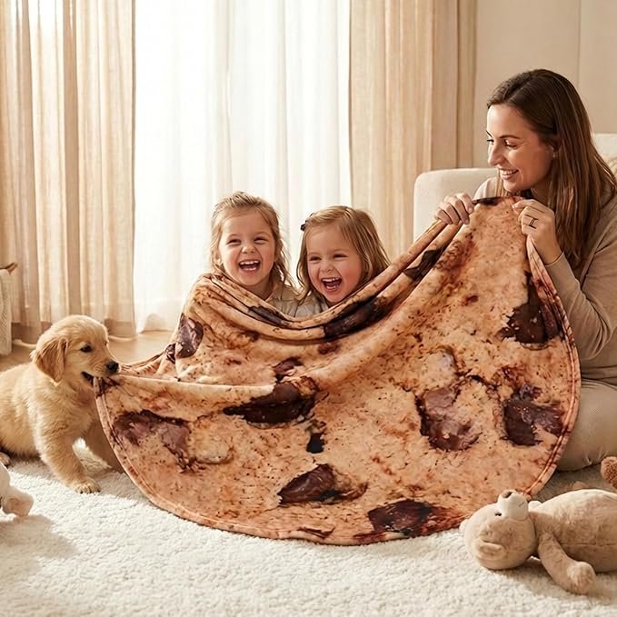 Vessia Giant Cookie Blanket, Realistic Funny Food Blanket for Adults and Kids, 300GSM Soft Chocolate Cookies Throw for Couch, Sofa, Bed, Fun Round Home Decor for All Seasons 60 inches