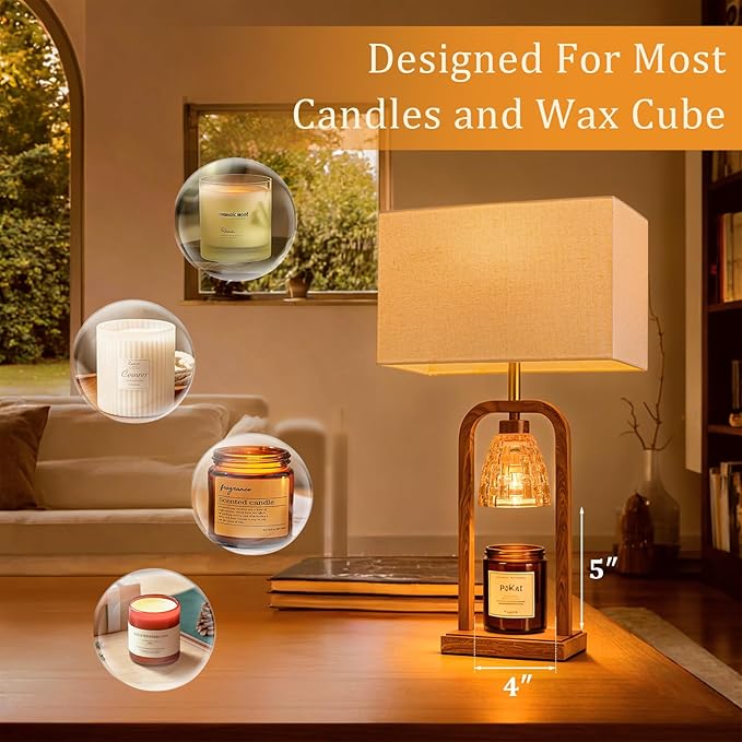 PoKat Electric Candle Warmer Lamps Gold, Lamp Candle Warmers with Timer Dimmer, Wax Light Warming Table Lamps Set of 2 for Jar Candles, Modern Bedside Lamp for Home Decor Living Room, Bulb Included