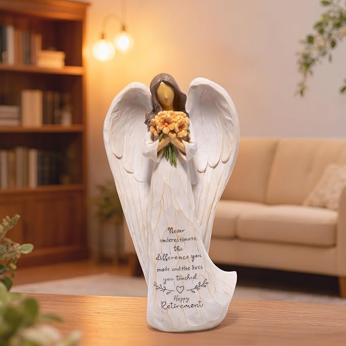Hodao Retirement Gift for Woman, Angel Figurine with Inspirational Sentiment, Hand-Painted Resin Retirement Keepsake for Coworker, Teacher, Nurse, Friend, Retirement Party Decoration