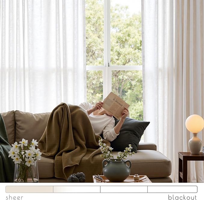 jinchan White Linen Curtains 108 Inches Long for Living Room Extra Long Grommet Curtains Neutral Farmhouse Light Filtering Semi Sheer Linen Drapes Ceiling to Floor for Large Window 9 FT 2 Panels
