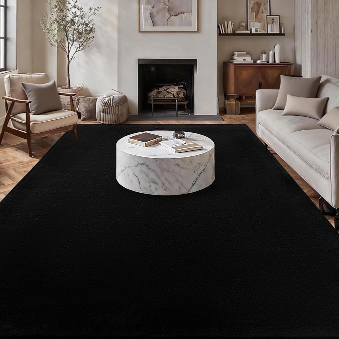 qulint 5x8 Area Rug for Living Room, Black Washable Rugs for Bedroom with Thickened Memory-Foam, Minimalist Modern Carpet Non Slip Rug for Student Kid Room Dorm Classroom Home Decor
