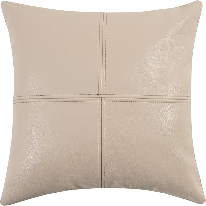 Full Grain Leather Throw Pillow Cover (18" x 18") (Cream) | Cowhide Sofa Cushion Case Thick Genuine Leather Throw Pillow for Living Room Bedroom and Home Office, Pack of 1, Cover Only