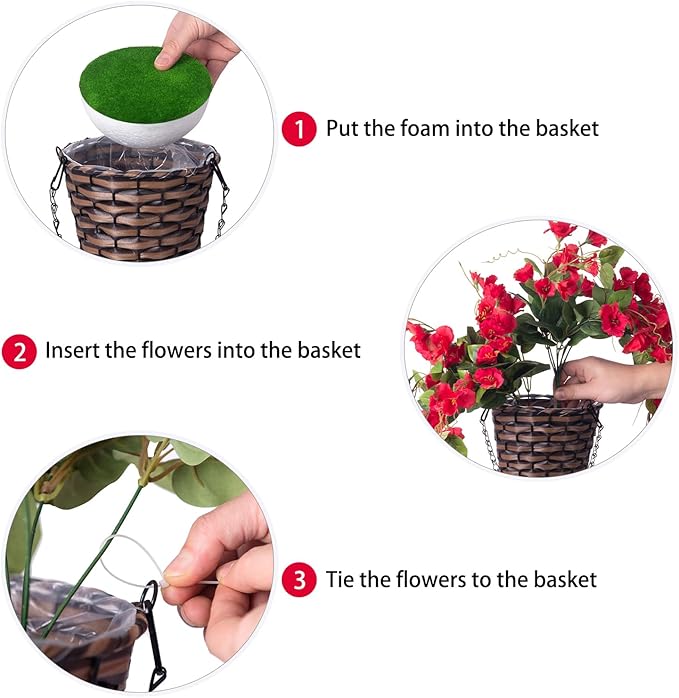 Artificial Fake Hanging Hibiscus Flowers Plants Baskets for Outdoor Decor, Faux Silk Hibiscus Long Vines in Planter UV Resistant Realistic Flowers for Outside Porch Patio Home Decoration, Red