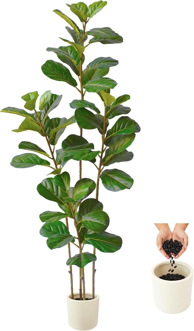 Warmplants 6ft Tall Artificial Fiddle Leaf Fig Tree with White Planter, Faux Ficus Lyrata Tree for Indoor Home Office Living Room Decor