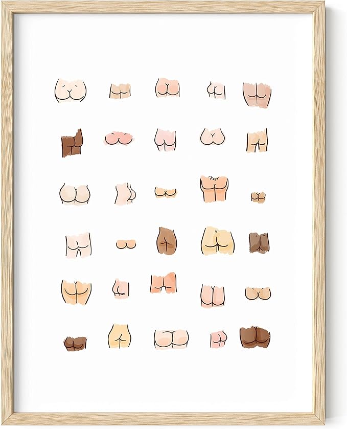 HAUS AND HUES Funny Bathroom Art - Butts Collage Cute Bathroom Decor Art Print - Framed, 12x16
