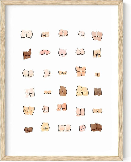 HAUS AND HUES Funny Bathroom Art - Butts Collage Cute Bathroom Decor Art Print - Framed, 12x16