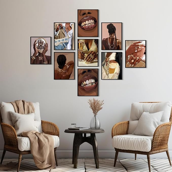 Black Woman Wall Art African American Women Canvas Poster Black Girl People Wall Decor Fashion Female Pictures Abstract Painting Boho Prints Urban Artwork for Bedroom Bathroom 8x10x9 Inch Unframed