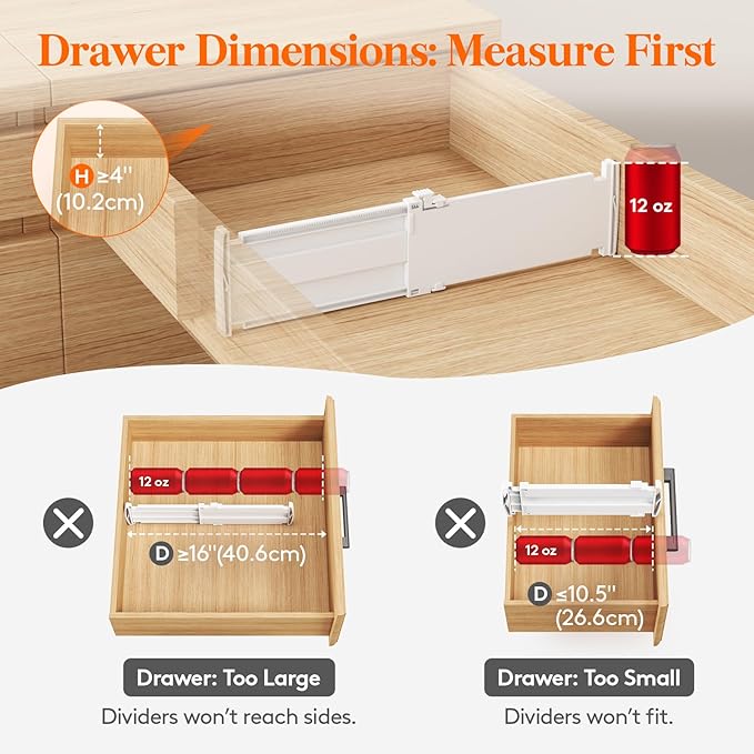 Lifewit 4" Tall 9 Pack Drawer Dividers, 27-42cm/10.5-16.5" Expandable Drawer Divider for Clothes, Adjustable Dresser Drawer Organizers, Drawers Separators for Dresser/Bathroom/Closet/Kitchen White