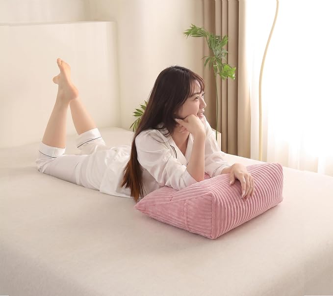Corduroy Wedge Reading Pillow for Bed, 3 Sizes, 4 Colors for Bed, Sofa, Office Chair (Pink, Medium 19 * 16 * 7in)