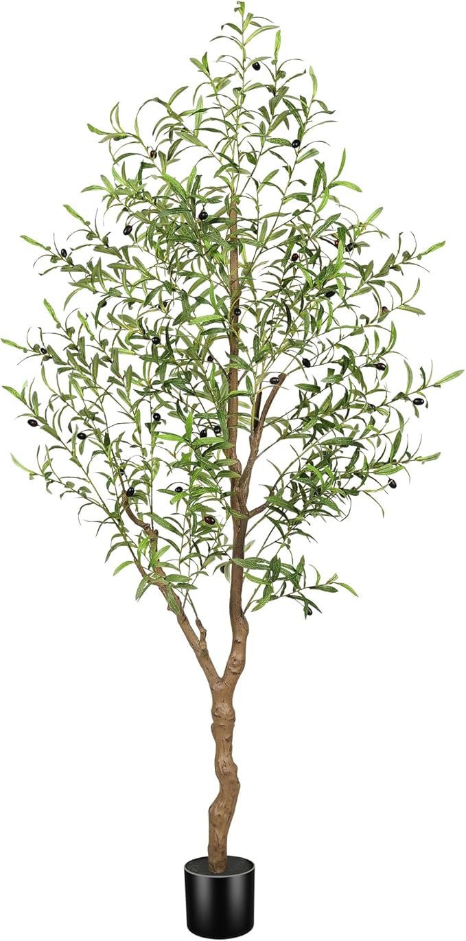 FEELEAD 6FT Faux Olive Tree, Large Olive Trees Artificial Indoor with Natural Wood Trunk & Lifelike Leaves, Tall Artificial Olive Tree with Pot for Home Office Living Room Decor