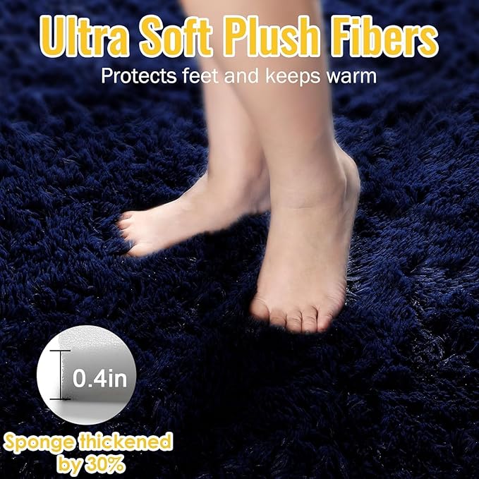 PAGISOFE Navy Blue Runner Rug 2x6, Fluffy Dark Blue Rugs for Boys Room Super Soft Bedside Rugs, Modern Plush Carpets for Living Room Kids Boys Girls Teen Dorm Nursery Room Decor Aesthetic Non-Slip